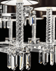 Detail view of twisted crystal stem and prism cut glass drops on Italamp Prezioso suspension light, premium Italian chandelier lighting at Spacio India.