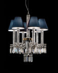 Italamp Prezioso Suspension with blue lamp shades and crystal arms, luxury decorative suspension lighting made in Italy and available at Spacio India.