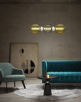 Italamp Rita Suspension Lamp styled in modern living room setting with gold crystal diffusers, available at Spacio India