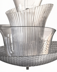 Lower half close-up of Italamp Trevi Suspension Lamp with dimpled glass bowl and curved clear glass, part of Spacio India’s designer lighting range.