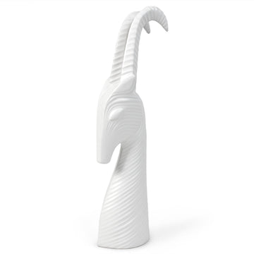 A white porcelain JA Sculpture Menagerie Gazelle White from Jonathan Adler's Menagerie Gazelle collection, placed on a pristine white background.