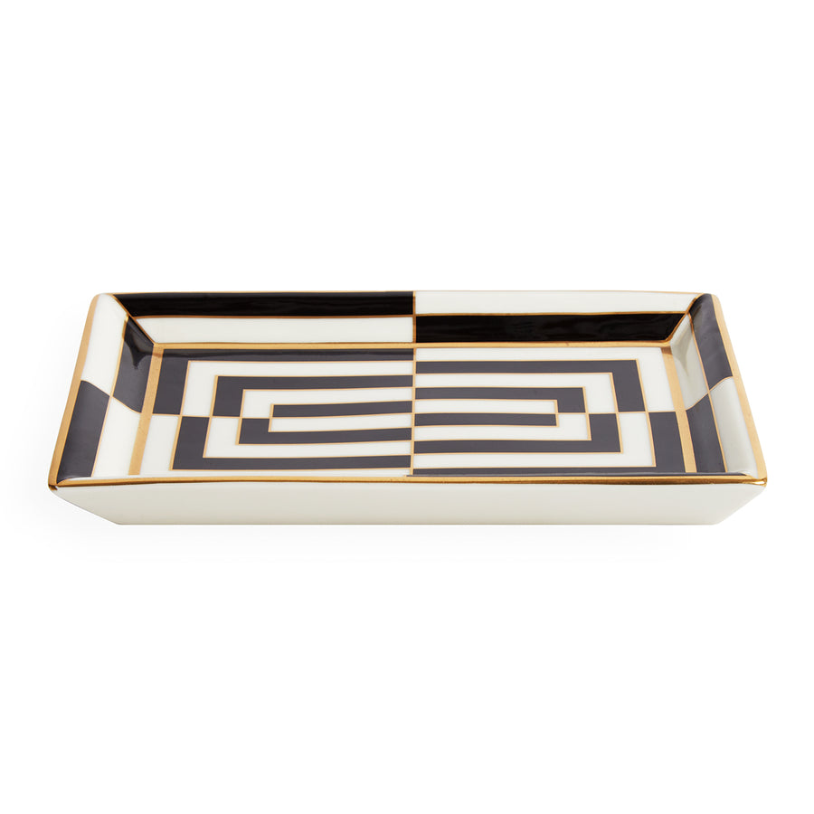 Side Top view of Jonathan Adler Op Art Rectangle Glided Tray on a white back ground available at Spacio India for Luxury Home Decor accessories collection of Decorative Trays.