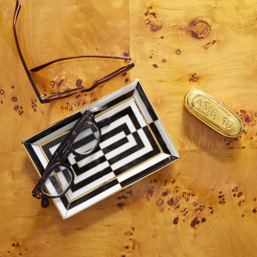 Top view of Jonathan Adler Op Art Rectangle Glided Tray with other other accessories available at Spacio India for Luxury Home Decor accessories collection of Decorative Trays.