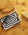 Top view of Jonathan Adler Op Art Rectangle Glided Tray with other other accessories available at Spacio India for Luxury Home Decor accessories collection of Decorative Trays.