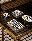 Top view of Jonathan Adler Op Art Rectangle Glided Tray with other Op Art Bowls & Tray on a coffee table available at Spacio India for Luxury Home Decor accessories collection of Decorative Trays.