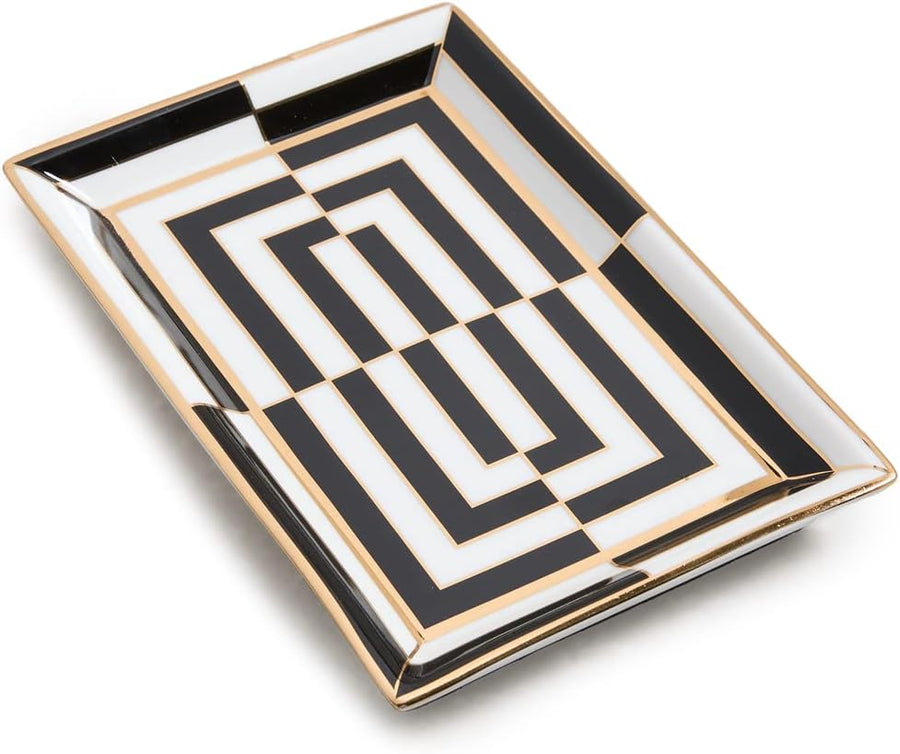 Top view of Jonathan Adler Op Art Rectangle Glided Tray on a white back ground available at Spacio India for Luxury Home Decor accessories collection of Decorative Trays.