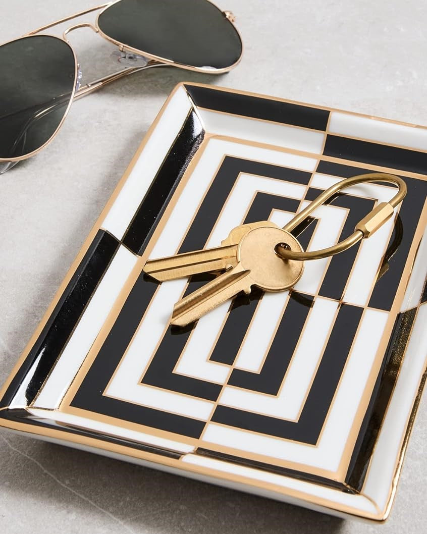 Close look of Jonathan Adler Op Art Rectangle Glided Tray with accessories available at Spacio India for Luxury Home Decor accessories collection of Decorative Trays.