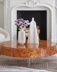 Jonathan Adler Arco large porcelain vase with other other small arco vase on a center table in living room interior available at Spacio India for Luxury Home Decor Accessories collection.