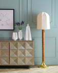 Distant view of Jonathan Adler Arco small porcelain vase with other sizes of arco collection on a console table in interior available at Spacio India for Luxury Home Decor Accessories collection.