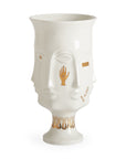 Side angle of Jonathan Adler Muse Dora Maar Urn glided porcelain vase on a white back ground available at Spacio India for Luxury Home Decor Accessories collection.