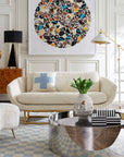 Jonathan Adler Muse Dora Maar large glided vase on a silver coffee table with decorative boxes in living room interior available at Spacio India for Luxury Home Decor Accessories collection.