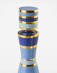 Close-up view of Jonathan Adler Chroma Large Blue Decanter highlighting the shiny gold luster details, available at Spacio India.