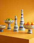 Complete Jonathan Adler Chroma Large Blue Decanter with striped blue hues and luxurious gold highlights, perfect for luxury home decor, available at Spacio India.