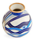 Top view of Jonathan Adler Druggist Eye Vase showing wave-like blue lines and hidden eye motifs - artistic porcelain decor, available at Spacio India.