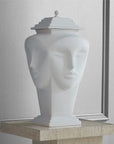 Jonathan Adler Giuliette Ginger Porcelain Storage Jar displayed on a modern pedestal, ideal for enhancing contemporary home interiors, offered at Spacio India.
