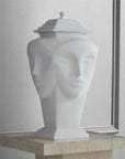 Jonathan Adler Giuliette Ginger Porcelain Storage Jar displayed on a modern pedestal, ideal for enhancing contemporary home interiors, offered at Spacio India.