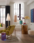 Contemporary living room decor accented by the Jonathan Adler Giuliette Ginger Elegant Porcelain Storage Jar, offering artistic elegance at Spacio India retail stores and online.