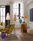 Contemporary living room decor accented by the Jonathan Adler Giuliette Ginger Elegant Porcelain Storage Jar, offering artistic elegance at Spacio India retail stores and online.