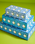 The Jonathan Adler Large Lacquer Basketweave Design Box displayed as a decorative centerpiece, perfect for modern interiors, available at Spacio India.