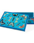 Open view of Jonathan Adler Medium Lacquer Botanist Box showcasing its vivid insect illustrations and rich peacock velvet lining, an elegant accessory storage solution at Spacio India.
