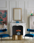 Jonathan Adler Medium Lacquer Botanist Box used as a decorative element on a fireplace mantel, blending art and function, offered at Spacio India.
