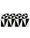 Jonathan Adler Op Art Medium Black & White Box in a straight-on product view, showcasing the geometric triangular pattern in black and white lacquer – shop Spacio India online or in-store.