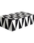 Side angle of Jonathan Adler Op Art Medium Black & White Box showing the 3D effect of the lacquer pattern, available at Spacio India for premium modern decor lovers.