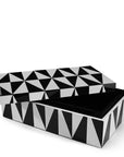 Open view of the Jonathan Adler Op Art Medium Black & White Box with velvet black lining – perfect for chic storage, now at Spacio India.