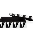 Jonathan Adler Op Art Medium Black & White Box with the lid slightly open, highlighting the luxury lacquer finish and craftsmanship – Spacio India exclusive.