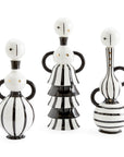 Elegant trio of Jonathan Adler porcelain decanters including the Medium Vienna, showcasing artistic black and white patterns with luxurious gold detailing, available exclusively at Spacio India.