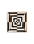 Top view of the Jonathan Adler Op Art Square Tray featuring hypnotic geometric squares in black and white with gold accents, Spacio India exclusive.