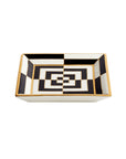 Rectangular Jonathan Adler Op Art Tray with elegant gold rim and optical illusion pattern, hand finished in high-fired porcelain, Spacio India.