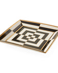 Oblique view of Jonathan Adler Op Art Square Tray highlighting its three-dimensional checkerboard pattern and refined porcelain finish, Spacio India.