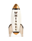 Jonathan Adler Rocket Whiskey Mid-Century Glass Decanter with bold vertical “WHISKEY” typography, luxurious mid-century design, crafted in high-fired porcelain with metallic accents. Shop at Spacio India.