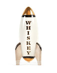 Jonathan Adler Rocket Whiskey Mid-Century Glass Decanter with bold vertical “WHISKEY” typography, luxurious mid-century design, crafted in high-fired porcelain with metallic accents. Shop at Spacio India.