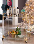 Detailed close-up of the Jonathan Adler Rocket Whiskey Mid-Century Decanter, highlighting exquisite gold, silver, and real gold detailing on high-fired white porcelain, available at Spacio India.