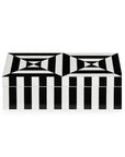 Front view of the Jonathan Adler Op Art Small Black & White Box featuring a bold striped lacquer pattern in black and white, available at Spacio India retail stores and online.
