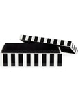 Open view of the Jonathan Adler Op Art Small Black & White Box showing its black lining interior, made from lacquer and ideal for jewellery or keepsakes, available at Spacio India.