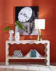 Jonathan Adler Op Art Small Box displayed in a console vignette with white vases and books, offering stylish black and white decor options at Spacio India.