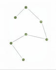 Geometric design wall light with green circles connected by lines on a white background