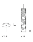 A drawing showing the dimensions of a KDLN Jer Pendant Lamp made of blown glass with smokey finishes.