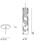 A drawing showing the dimensions of a KDLN Jer Pendant Lamp made of blown glass with smokey finishes.