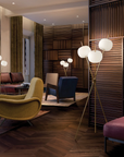 KDLN Kushi Gold Floor Lamp in luxury modern interior styled by Spacio India Interior Styling Team