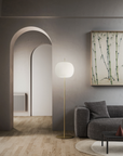 KDLN Kushi XL Floor Lamp in Gold finish in a luxury contemporary home interior styled by Spacio India Interior Styling Team from the Luxury Decorative Lighting Collection