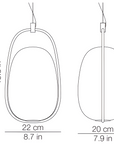 Technical drawing of a pendant light with dimensions labeled