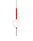 Modern pendant light with a white shade and red accents on a white background from Kdln available at Spacio in India