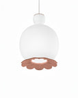 Pendant light with white glass shade and copper base on a white background from Kdln available at Spacio in India