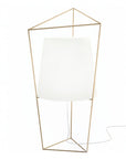Geometric table lamp with a white shade on a white background by KDLN, available at Spacio in India.