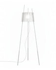 Modern floor lamp with a white base and shade on a white background