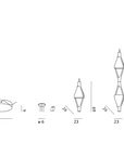 A diagram showcasing the various sizes of KDLN Vice Versa Pendant Lights, bringing a breath of greenery to bright vertical gardens.